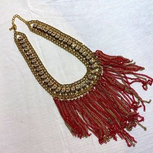 Necklace chain crystals pink red gold gently used / like new